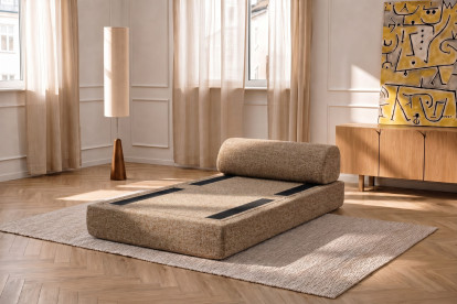 Fauteuil convertible et modulable, mousse écologique et assise ferme - Tissu tweed Marron