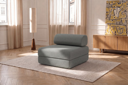 Fauteuil convertible et modulable, mousse écologique et assise ferme - Tissu lisse Gris