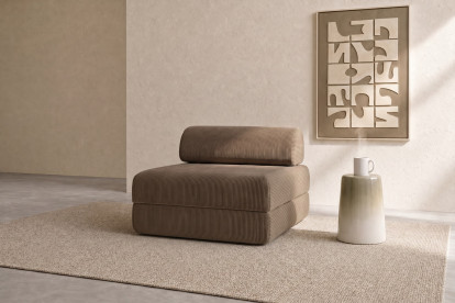 Fauteuil convertible et modulable, mousse écologique et assise ferme - Velours côtelé Taupe