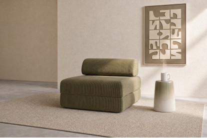 Fauteuil convertible et modulable, mousse écologique et assise ferme - Velours côtelé Vert