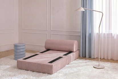 Fauteuil convertible et modulable, mousse écologique et assise ferme - Velours côtelé Rose pâle