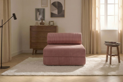 Fauteuil convertible et modulable, mousse écologique et assise ferme - Velours côtelé Rose