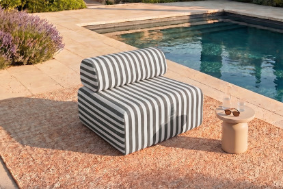 Fauteuil modulable, mousse écologique et assise ferme - Tissu extérieur à rayures, blanc et gris anthracite
