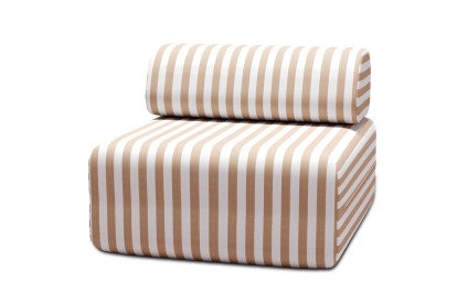 Fauteuil modulable, mousse écologique et assise ferme - Tissu extérieur à rayures, blanc et marron