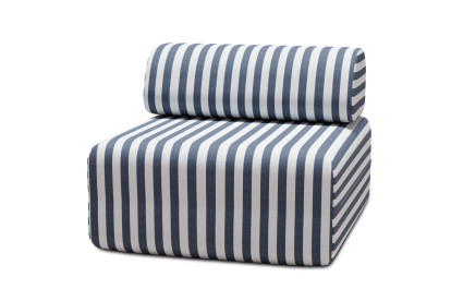 Fauteuil modulable, mousse écologique et assise ferme - Tissu extérieur à rayures, blanc et bleu foncé