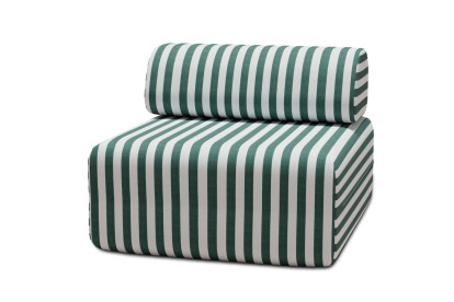 Fauteuil modulable, mousse écologique et assise ferme - Tissu extérieur à rayures, blanc et vert foncé