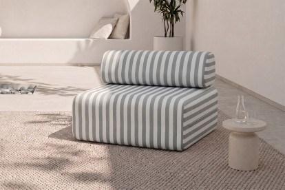 Fauteuil modulable, mousse écologique et assise ferme - Tissu extérieur à rayures, blanc et gris