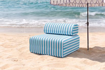 Fauteuil modulable, mousse écologique et assise ferme - Tissu extérieur à rayures, blanc et bleu