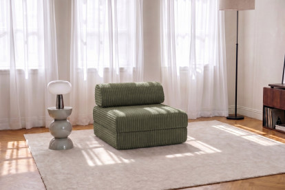 Fauteuil convertible et modulable, mousse écologique et assise ferme - Velours côtelé XL Vert