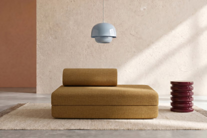Canapé 2 places convertible et modulable, mousse écologique et assise ferme - Tissu tweed Jaune