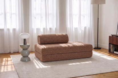 Canapé 2 places convertible et modulable, mousse écologique et assise ferme - Tissu tweed Rouge
