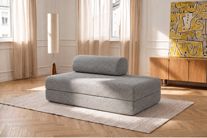 Canapé 2 places convertible et modulable, mousse écologique et assise ferme - Tissu tweed Gris