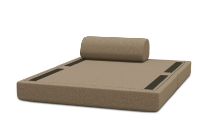 Canapé 2 places convertible et modulable, mousse écologique et assise ferme - Tissu lisse Marron
