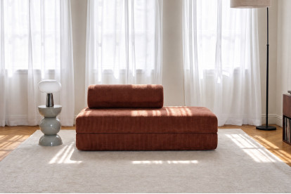 Canapé 2 places convertible et modulable, mousse écologique et assise ferme - Velours côtelé Terracotta