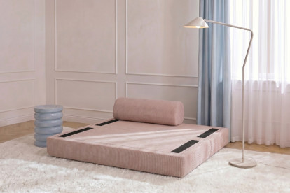 Canapé 2 places convertible et modulable, mousse écologique et assise ferme - Velours côtelé Rose pâle