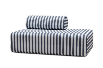 Canapé 2 places modulable, mousse écologique et assise ferme  - Tissu extérieur à rayures, blanc et bleu foncé
