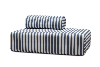 Canapé 2 places modulable, mousse écologique et assise ferme  - Tissu extérieur à rayures, blanc et bleu foncé