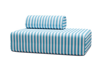 Canapé 2 places modulable, mousse écologique et assise ferme  - Tissu extérieur à rayures, blanc et bleu