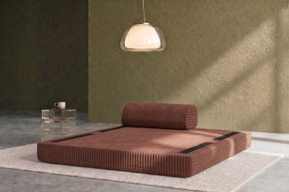Canapé 2 places convertible et modulable, mousse écologique et assise ferme - Velours côtelé XL Terracotta