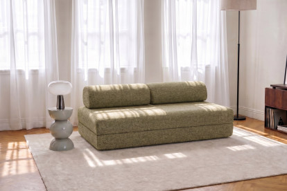 Canapé 3 places convertible et modulable, mousse écologique et assise ferme  - Tissu tweed Vert