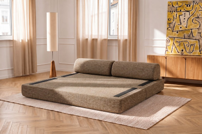 Canapé 3 places convertible et modulable, mousse écologique et assise ferme  - Tissu tweed Marron