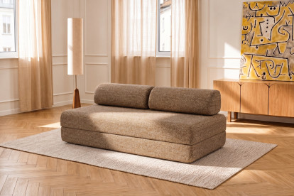 Canapé 3 places convertible et modulable, mousse écologique et assise ferme  - Tissu tweed Marron