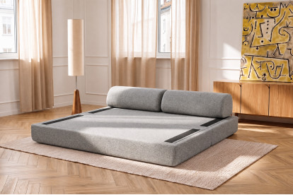 Canapé 3 places convertible et modulable, mousse écologique et assise ferme  - Tissu tweed Gris