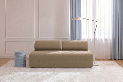 Canapé 3 places convertible et modulable, mousse écologique et assise ferme  - Tissu lisse Marron