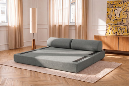 Canapé 3 places convertible et modulable, mousse écologique et assise ferme  - Tissu lisse Gris