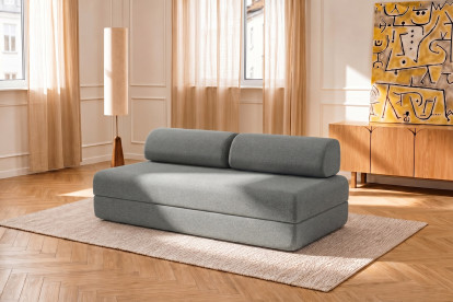 Canapé 3 places convertible et modulable, mousse écologique et assise ferme  - Tissu lisse Gris