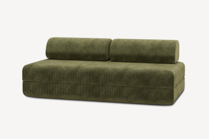 Canapé 3 places convertible et modulable, mousse écologique et assise ferme  - Velours côtelé Vert