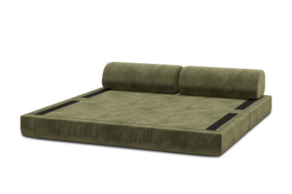 Canapé 3 places convertible et modulable, mousse écologique et assise ferme  - Velours côtelé Vert
