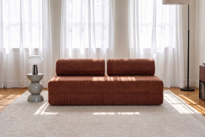 Canapé 3 places convertible et modulable, mousse écologique et assise ferme  - Velours côtelé Terracotta