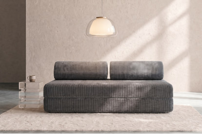Canapé 3 places convertible et modulable, mousse écologique et assise ferme  - Velours côtelé Gris