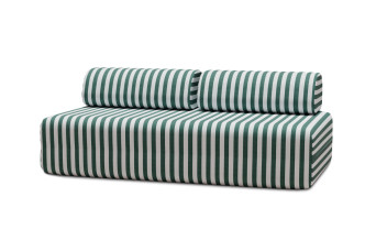 Canapé 3 places modulable, mousse écologique et assise ferme  - Tissu extérieur à rayures, blanc et vert foncé