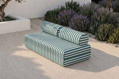 Canapé 3 places modulable, mousse écologique et assise ferme  - Tissu extérieur à rayures, blanc et vert foncé