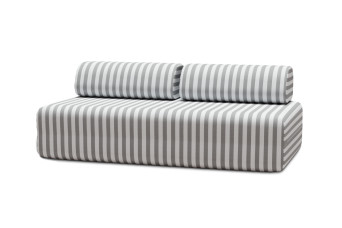 Canapé 3 places modulable, mousse écologique et assise ferme  - Tissu extérieur à rayures, blanc et gris