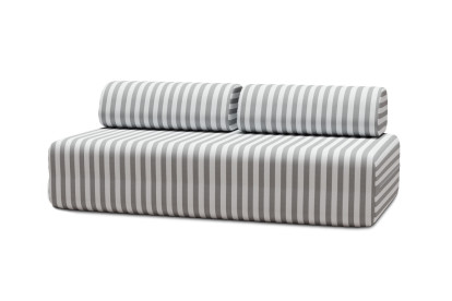 Canapé 3 places modulable, mousse écologique et assise ferme  - Tissu extérieur à rayures, blanc et gris