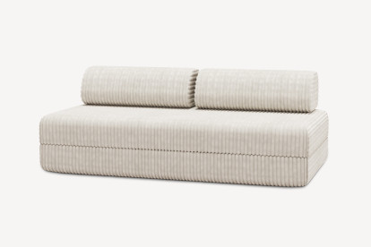 Canapé 3 places convertible et modulable, mousse écologique et assise ferme  - Velours côtelé XL Blanc