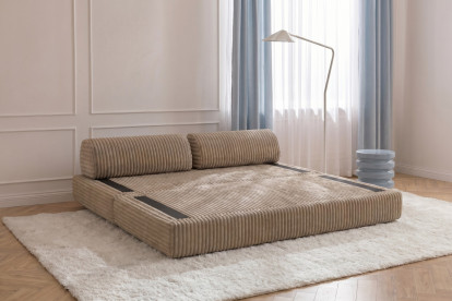 Canapé 3 places convertible et modulable, mousse écologique et assise ferme  - Velours côtelé XL Marron