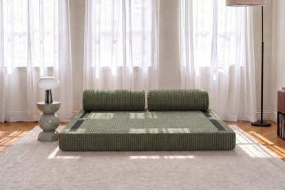 Canapé 3 places convertible et modulable, mousse écologique et assise ferme  - Velours côtelé XL Vert