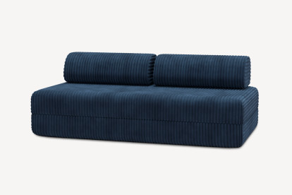 Canapé 3 places convertible et modulable, mousse écologique et assise ferme  - Velours côtelé XL Bleu