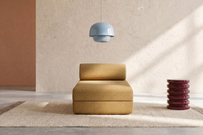 Méridienne convertible et modulable, mousse écologique et assise ferme  - Tissu tweed Jaune