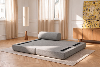 Méridienne convertible et modulable, mousse écologique et assise ferme  - Tissu tweed Gris