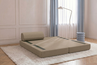 Méridienne convertible et modulable, mousse écologique et assise ferme  - Tissu lisse Marron