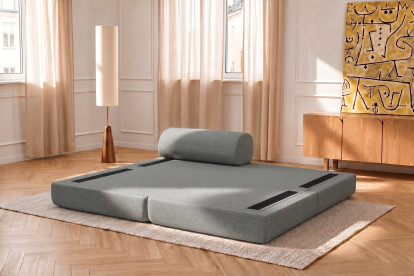 Méridienne convertible et modulable, mousse écologique et assise ferme  - Tissu lisse Gris