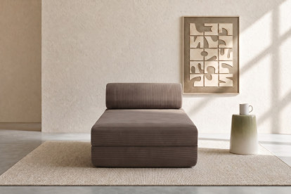Méridienne convertible et modulable, mousse écologique et assise ferme  - Velours côtelé Taupe