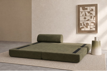 Méridienne convertible et modulable, mousse écologique et assise ferme  - Velours côtelé Vert