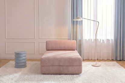 Méridienne convertible et modulable, mousse écologique et assise ferme  - Velours côtelé Rose pâle