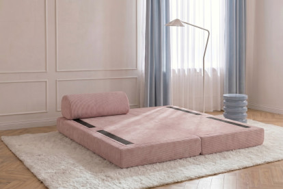 Méridienne convertible et modulable, mousse écologique et assise ferme  - Velours côtelé Rose pâle